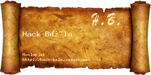 Hack Béla névjegykártya